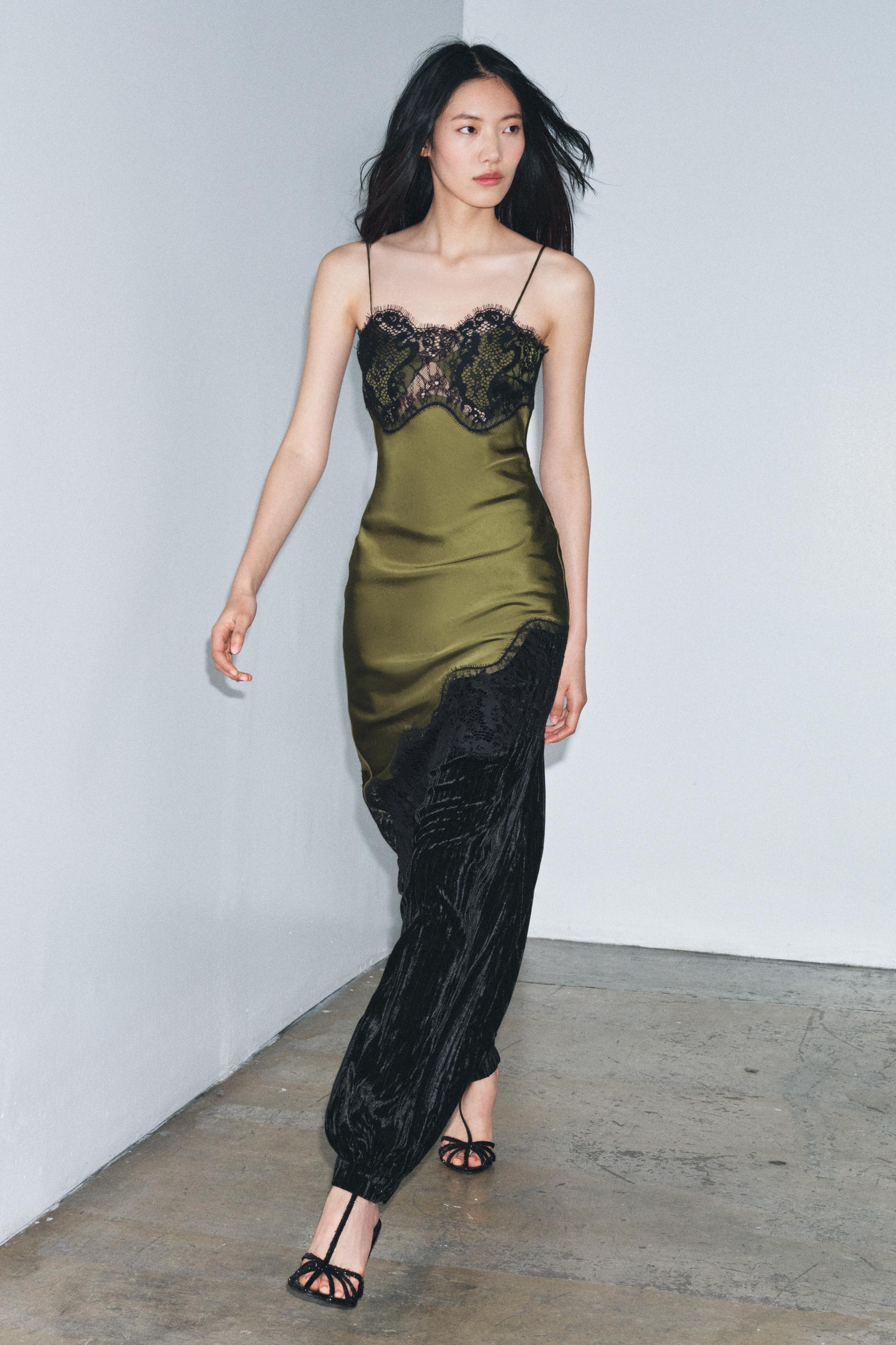 ASYMMETRICAL SATIN EFFECT LACE DRESS ZW COLLECTION